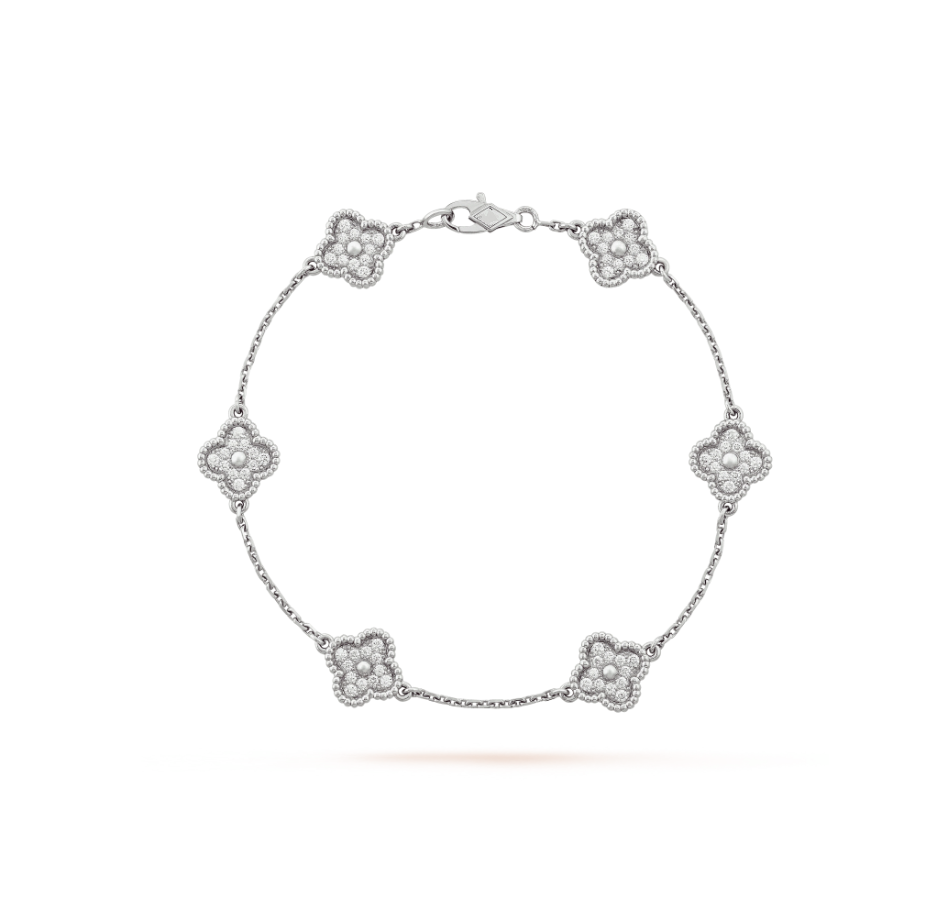 [LuckyStar]Silberarmband mit Kleeblatt-Motiv 6 und Diamanten