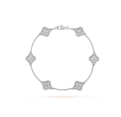 [LuckyStar]Silberarmband mit Kleeblatt-Motiv 6 und Diamanten