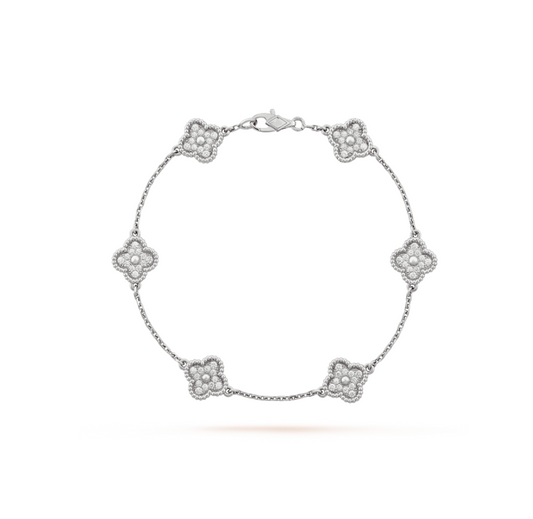 [LuckyStar]Silberarmband mit Kleeblatt-Motiv 6 und Diamanten