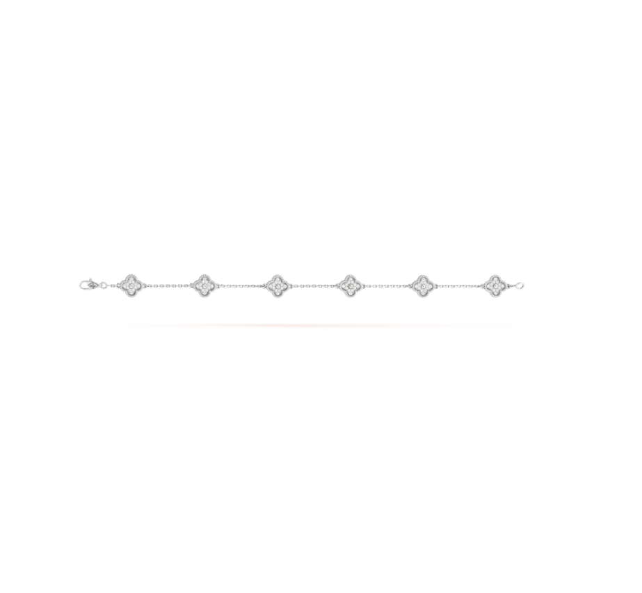 [LuckyStar]Silberarmband mit Kleeblatt-Motiv 6 und Diamanten