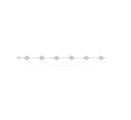 [LuckyStar]Silberarmband mit Kleeblatt-Motiv 6 und Diamanten