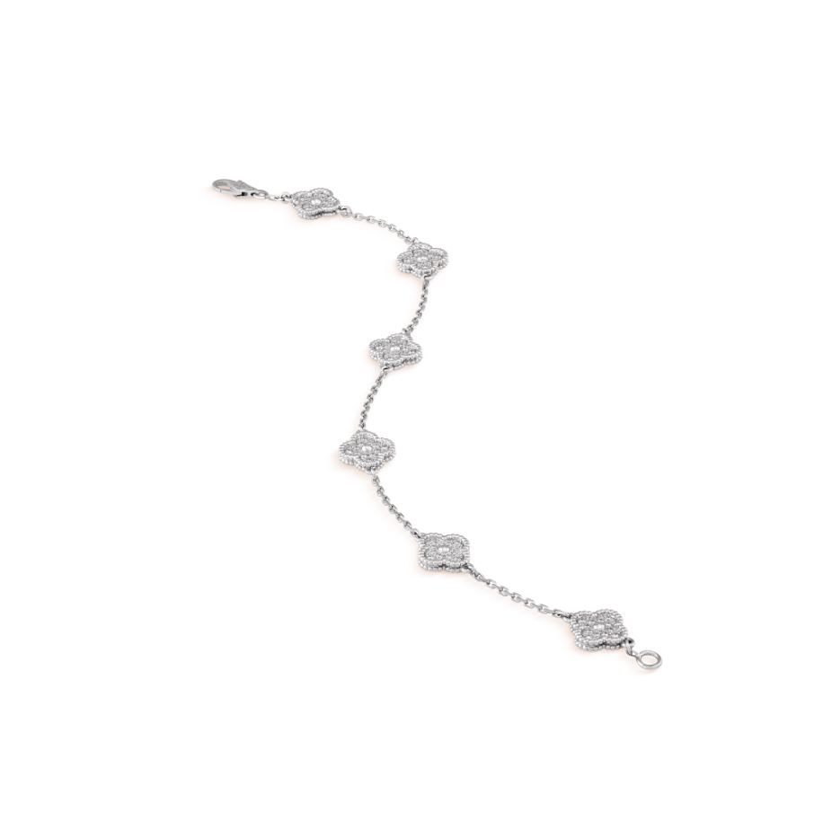 [LuckyStar]Silberarmband mit Kleeblatt-Motiv 6 und Diamanten