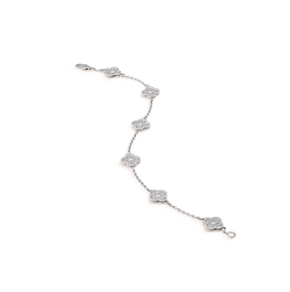[LuckyStar]Silberarmband mit Kleeblatt-Motiv 6 und Diamanten