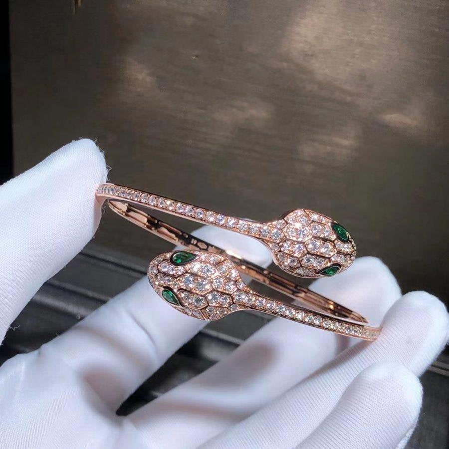 [LuckyStar]SERPENTI ARMBAND ROTGOLD MALACHIT DIAMANT DOPPELSCHLANGE