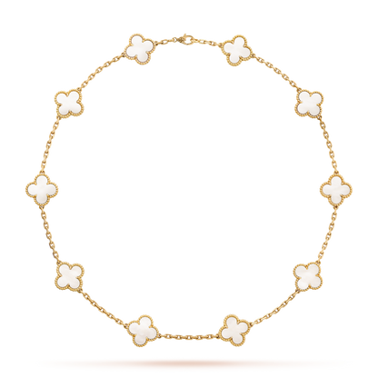 [LuckyStar]CLOVER 10 MOTIFS WHITE MOTHER OF PEARL NECKLACE