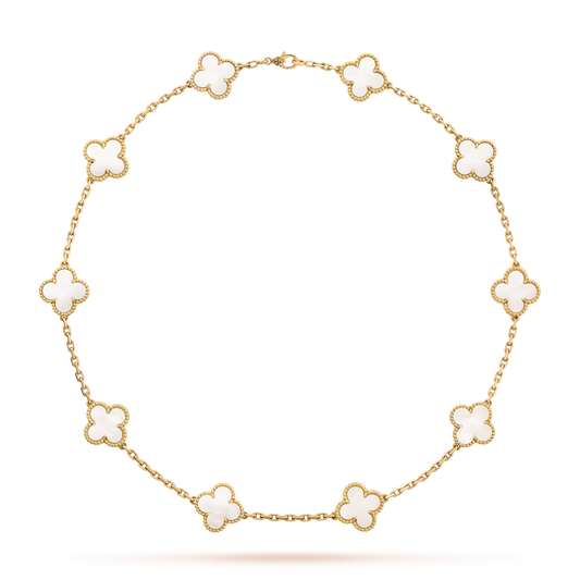 [LuckyStar]CLOVER 10 MOTIFS WHITE MOTHER OF PEARL NECKLACE