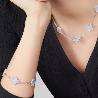 [LuckyStar]CLOVER 10 MOTIFS BLUE CHALCEDONY NECKLACE