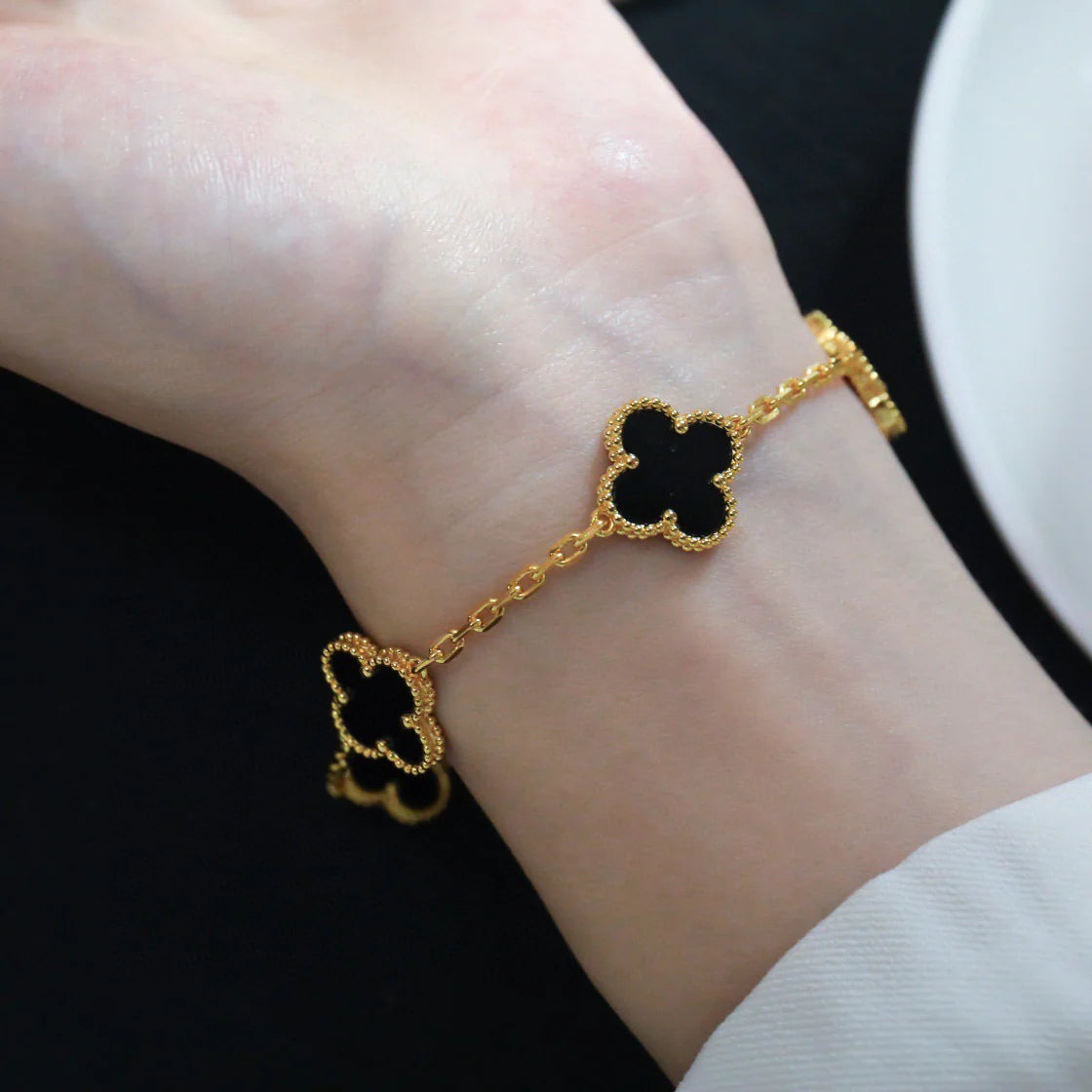 [LuckyStar]CLOVER 5 MOTIVE SCHWARZER ONYX ARMBAND 