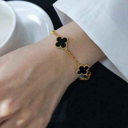 [LuckyStar]CLOVER 5 MOTIVE SCHWARZER ONYX ARMBAND 