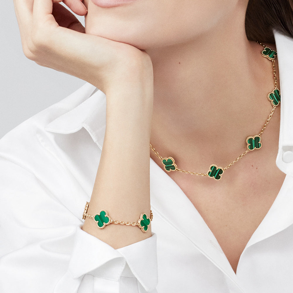 [LuckyStar]CLOVER 10 MOTIFS MALACHITE NECKLACE