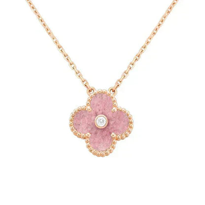 [LuckyStar]CLOVER 15MM DIAMANT-RHODONIT-HALSKETTE