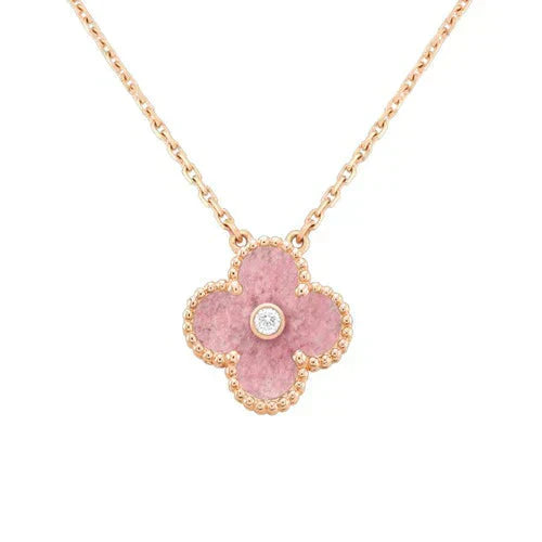 [LuckyStar]CLOVER 15MM DIAMANT-RHODONIT-HALSKETTE