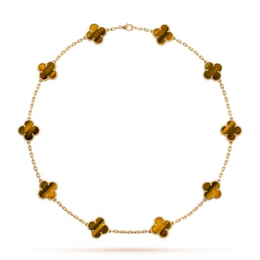 [LuckyStar]CLOVER 10 MOTIFS TIGER EYE NECKLACE
