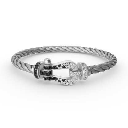 [LuckyStar]FORCE GROSSES HUFEISEN-ARMBAND MIT SCHWARZEN WEISSEN DIAMANTEN, SILBER
