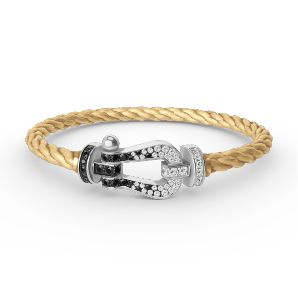 [LuckyStar]FORCE GROSSES HUFEISEN-ARMBAND MIT SCHWARZEN WEISSEN DIAMANTEN, SILBER