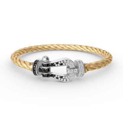 [LuckyStar]FORCE GROSSES HUFEISEN-ARMBAND MIT SCHWARZEN WEISSEN DIAMANTEN, SILBER