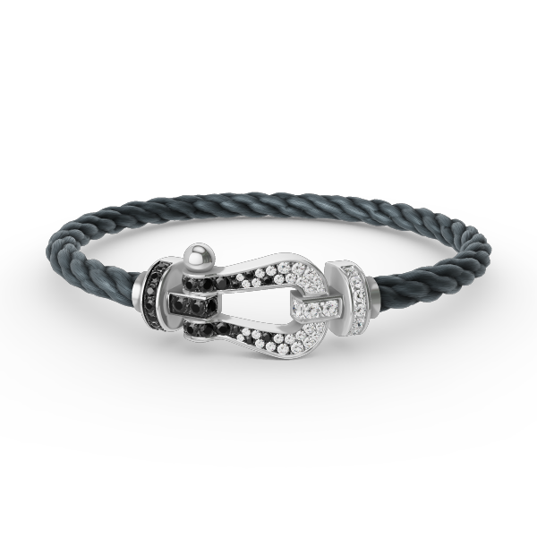 [LuckyStar]FORCE GROSSES HUFEISEN-ARMBAND MIT SCHWARZEN WEISSEN DIAMANTEN, SILBER