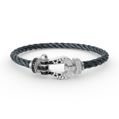 [LuckyStar]FORCE GROSSES HUFEISEN-ARMBAND MIT SCHWARZEN WEISSEN DIAMANTEN, SILBER