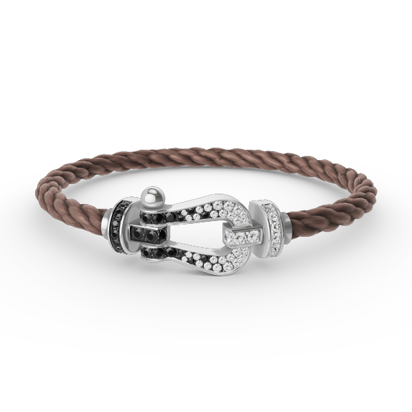 [LuckyStar]FORCE GROSSES HUFEISEN-ARMBAND MIT SCHWARZEN WEISSEN DIAMANTEN, SILBER