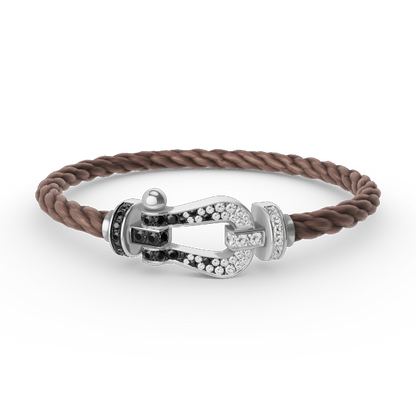 [LuckyStar]FORCE GROSSES HUFEISEN-ARMBAND MIT SCHWARZEN WEISSEN DIAMANTEN, SILBER