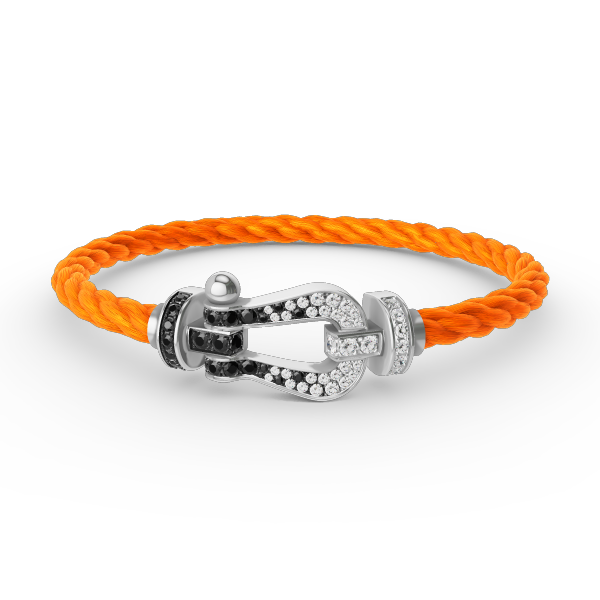 [LuckyStar]FORCE GROSSES HUFEISEN-ARMBAND MIT SCHWARZEN WEISSEN DIAMANTEN, SILBER