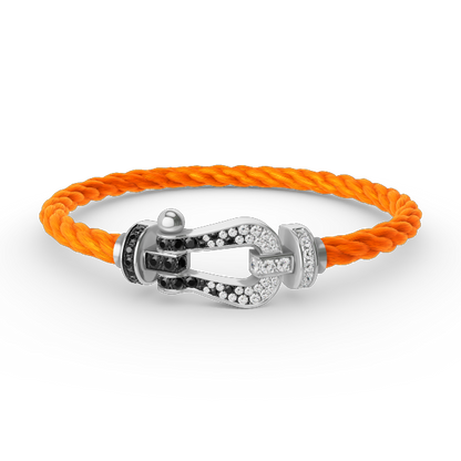 [LuckyStar]FORCE GROSSES HUFEISEN-ARMBAND MIT SCHWARZEN WEISSEN DIAMANTEN, SILBER