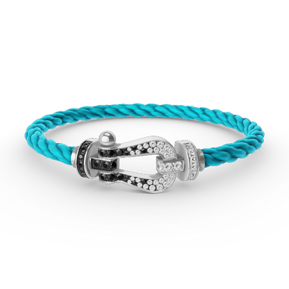 [LuckyStar]FORCE GROSSES HUFEISEN-ARMBAND MIT SCHWARZEN WEISSEN DIAMANTEN, SILBER