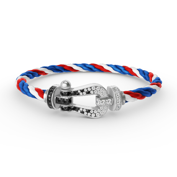 [LuckyStar]FORCE GROSSES HUFEISEN-ARMBAND MIT SCHWARZEN WEISSEN DIAMANTEN, SILBER