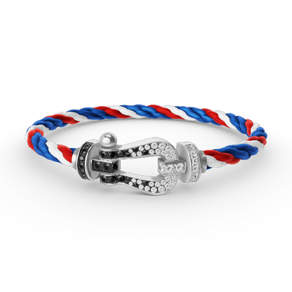 [LuckyStar]FORCE GROSSES HUFEISEN-ARMBAND MIT SCHWARZEN WEISSEN DIAMANTEN, SILBER