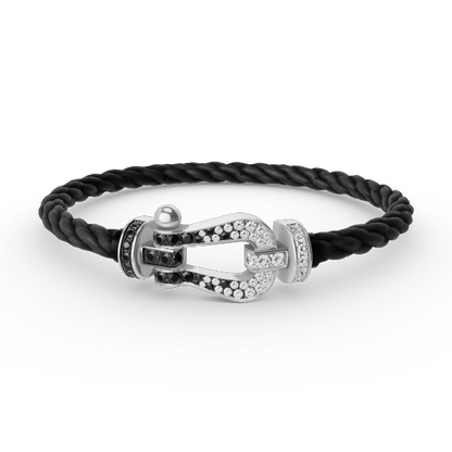 [LuckyStar]FORCE GROSSES HUFEISEN-ARMBAND MIT SCHWARZEN WEISSEN DIAMANTEN, SILBER