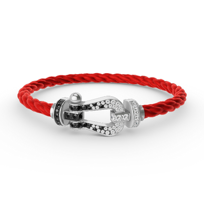 [LuckyStar]FORCE GROSSES HUFEISEN-ARMBAND MIT SCHWARZEN WEISSEN DIAMANTEN, SILBER