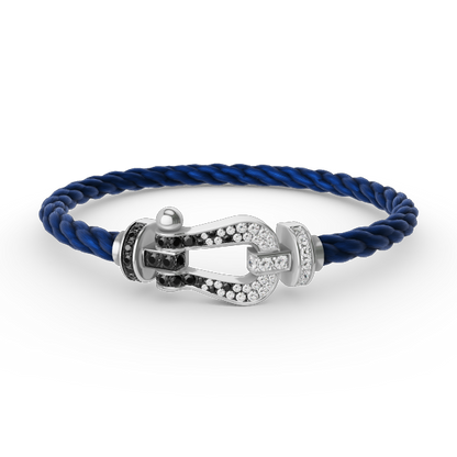 [LuckyStar]FORCE GROSSES HUFEISEN-ARMBAND MIT SCHWARZEN WEISSEN DIAMANTEN, SILBER