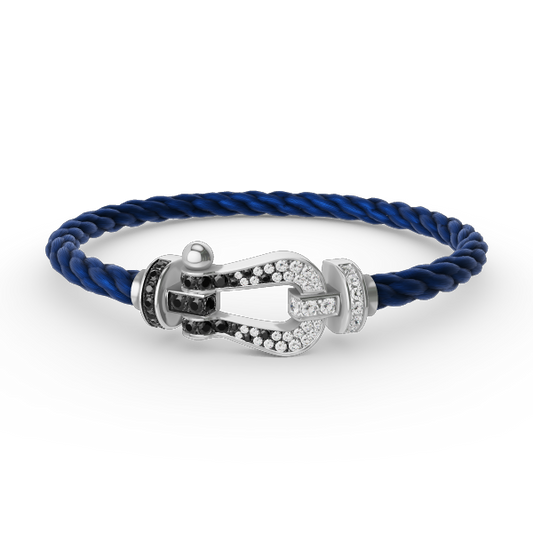 [LuckyStar]FORCE GROSSES HUFEISEN-ARMBAND MIT SCHWARZEN WEISSEN DIAMANTEN, SILBER
