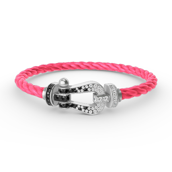 [LuckyStar]FORCE GROSSES HUFEISEN-ARMBAND MIT SCHWARZEN WEISSEN DIAMANTEN, SILBER