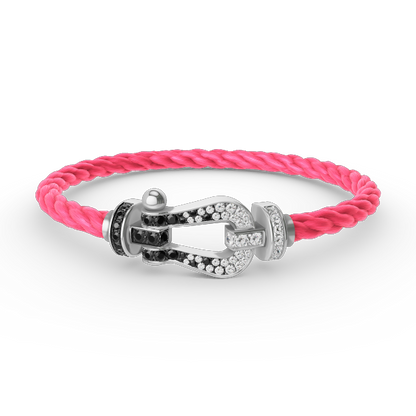 [LuckyStar]FORCE GROSSES HUFEISEN-ARMBAND MIT SCHWARZEN WEISSEN DIAMANTEN, SILBER