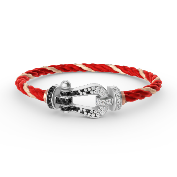 [LuckyStar]FORCE GROSSES HUFEISEN-ARMBAND MIT SCHWARZEN WEISSEN DIAMANTEN, SILBER