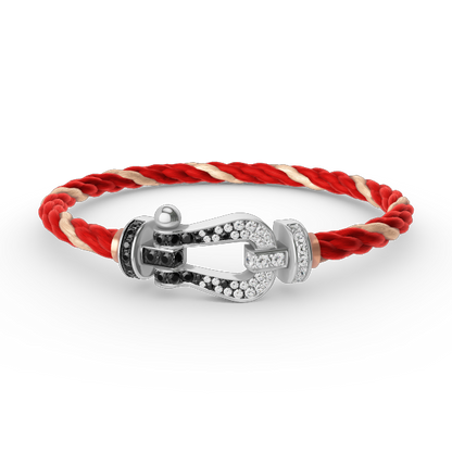 [LuckyStar]FORCE GROSSES HUFEISEN-ARMBAND MIT SCHWARZEN WEISSEN DIAMANTEN, SILBER