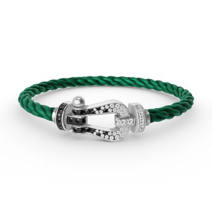[LuckyStar]FORCE GROSSES HUFEISEN-ARMBAND MIT SCHWARZEN WEISSEN DIAMANTEN, SILBER