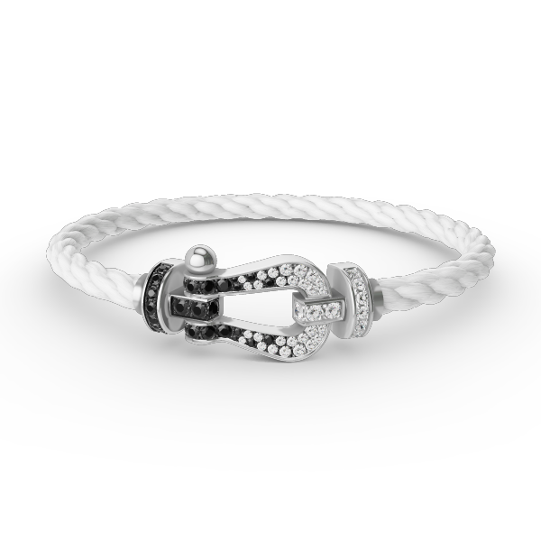 [LuckyStar]FORCE GROSSES HUFEISEN-ARMBAND MIT SCHWARZEN WEISSEN DIAMANTEN, SILBER
