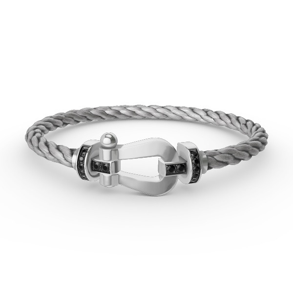 [LuckyStar]FORCE GROSSES HUFEISEN-ARMBAND MIT SCHWARZEN DIAMANTEN, SILBER