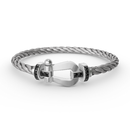 [LuckyStar]FORCE GROSSES HUFEISEN-ARMBAND MIT SCHWARZEN DIAMANTEN, SILBER