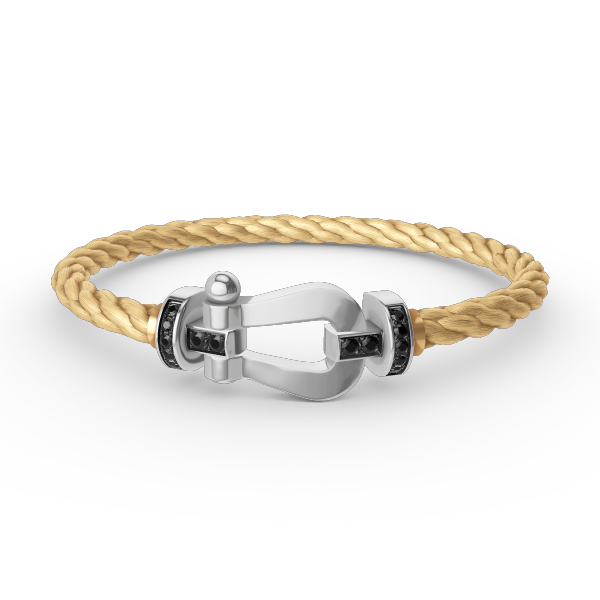 [LuckyStar]FORCE GROSSES HUFEISEN-ARMBAND MIT SCHWARZEN DIAMANTEN, SILBER