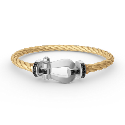 [LuckyStar]FORCE GROSSES HUFEISEN-ARMBAND MIT SCHWARZEN DIAMANTEN, SILBER