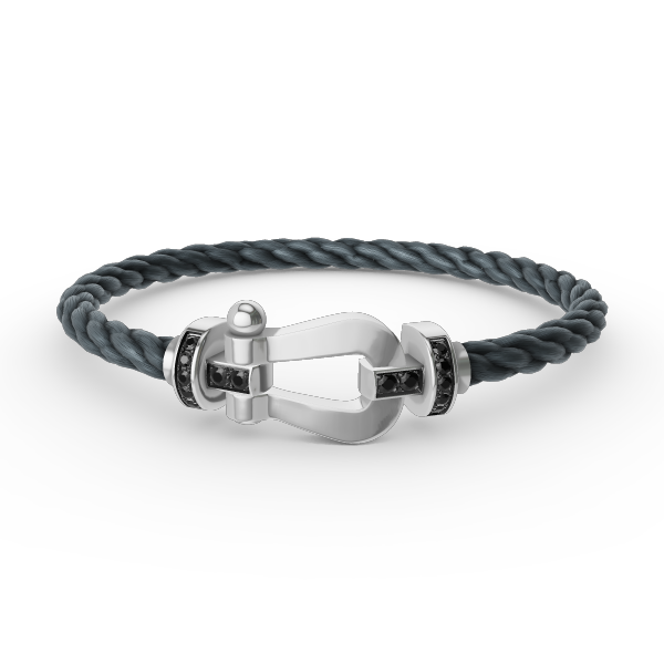 [LuckyStar]FORCE GROSSES HUFEISEN-ARMBAND MIT SCHWARZEN DIAMANTEN, SILBER