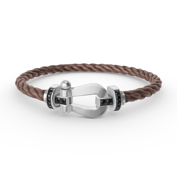 [LuckyStar]FORCE GROSSES HUFEISEN-ARMBAND MIT SCHWARZEN DIAMANTEN, SILBER