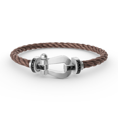[LuckyStar]FORCE GROSSES HUFEISEN-ARMBAND MIT SCHWARZEN DIAMANTEN, SILBER