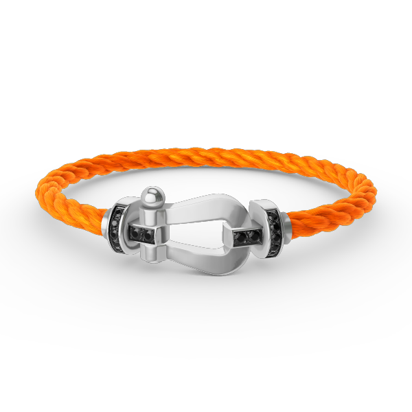 [LuckyStar]FORCE GROSSES HUFEISEN-ARMBAND MIT SCHWARZEN DIAMANTEN, SILBER
