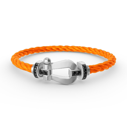 [LuckyStar]FORCE GROSSES HUFEISEN-ARMBAND MIT SCHWARZEN DIAMANTEN, SILBER