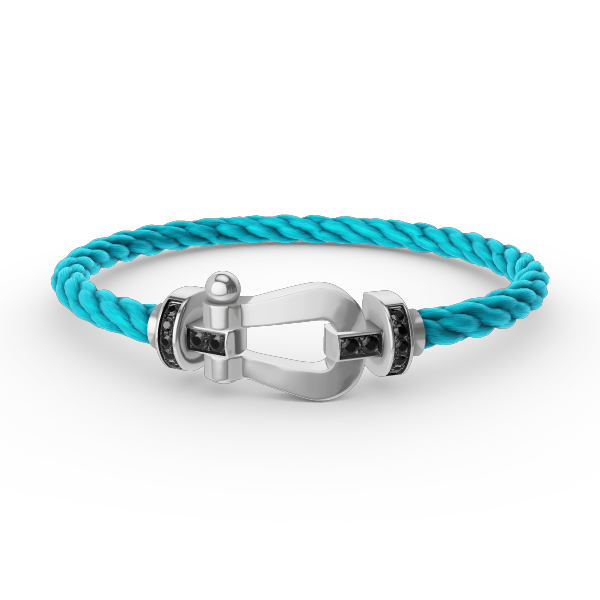 [LuckyStar]FORCE GROSSES HUFEISEN-ARMBAND MIT SCHWARZEN DIAMANTEN, SILBER