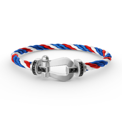 [LuckyStar]FORCE GROSSES HUFEISEN-ARMBAND MIT SCHWARZEN DIAMANTEN, SILBER